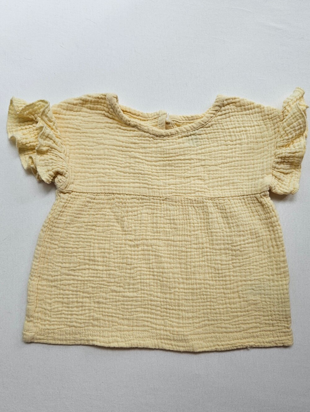 Butter Yellow Cotton Gauze Flutter Sleeve Top 18–24M